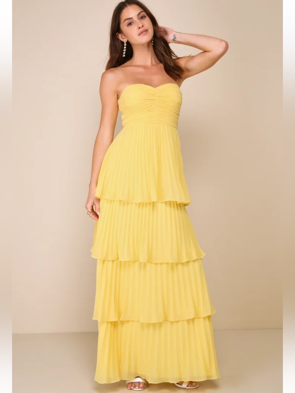 Lulus Seriously Sensational Yellow Strapless Tiered Maxi Dress - Size XL NEW
